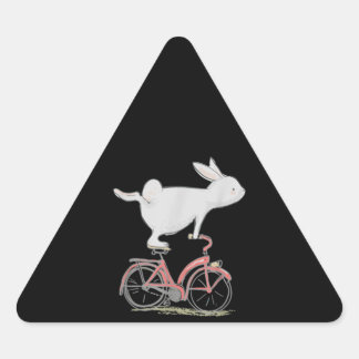Cute Bunny Rabbit on Bike Cycling Bicycle Driehoek Sticker