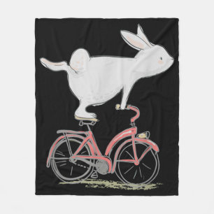 Cute Bunny Rabbit on Bike Cycling Bicycle Fleece Deken