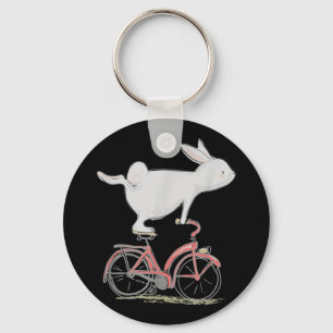 Cute Bunny Rabbit on Bike Cycling Bicycle Sleutelhanger