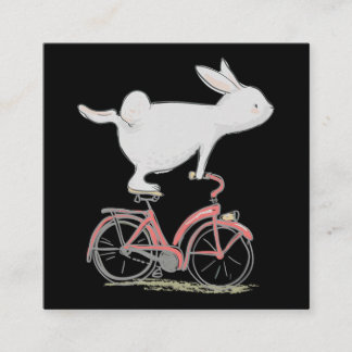Cute Bunny Rabbit on Bike Cycling Bicycle Vierkante Visitekaartje