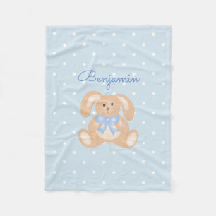 Cute Bunny Rabbit Pastel Blue Polka Dots Kinder Fleece Deken