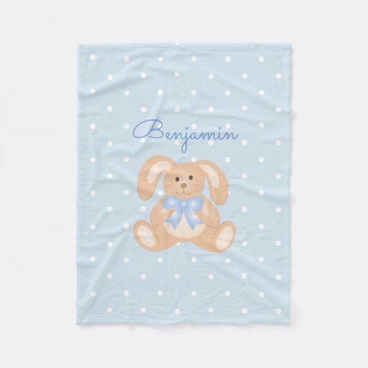 Cute Bunny Rabbit Pastel Blue Polka Dots Kinder Fleece Deken (Voorkant)