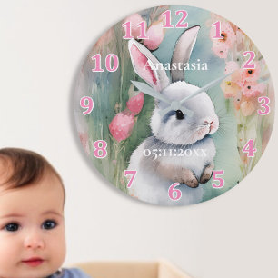 Cute Bunny Rabbit Pastel Waterverf Spring Flowers Grote Klok