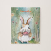 Cute Bunny Rabbit Pastel Waterverf Spring Flowers Legpuzzel (Verticaal)