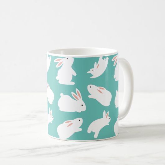 Cute Bunny Rabbit Pattern on Teal Koffiemok (Voorkant rechts)