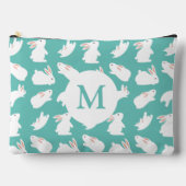 Cute Bunny Rabbit Pattern op Blauwgroen Monogram Etui (Voorkant)