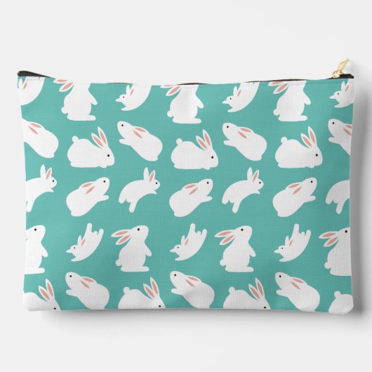 Cute Bunny Rabbit Pattern op Blauwgroen Monogram Etui (Achterkant)
