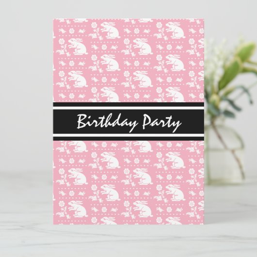 Cute Bunny Rabbit Pattern Pink and White Kaart (Staand voorkant)