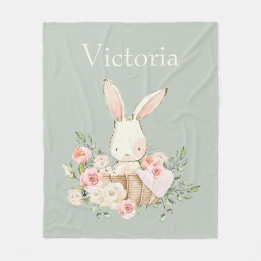 Cute Bunny Rabbit Personalized Modern Green Fleece Deken (Voorkant)