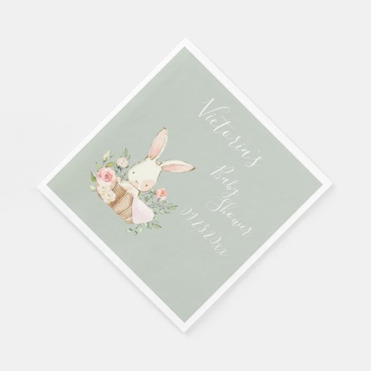 Cute Bunny Rabbit Sage Baby shower Personalized Servet (Hoek)