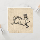 Cute Bunny Rabbit Vintage Illustratie Script Art Kaart (Voorkant / Achterkant in situ)