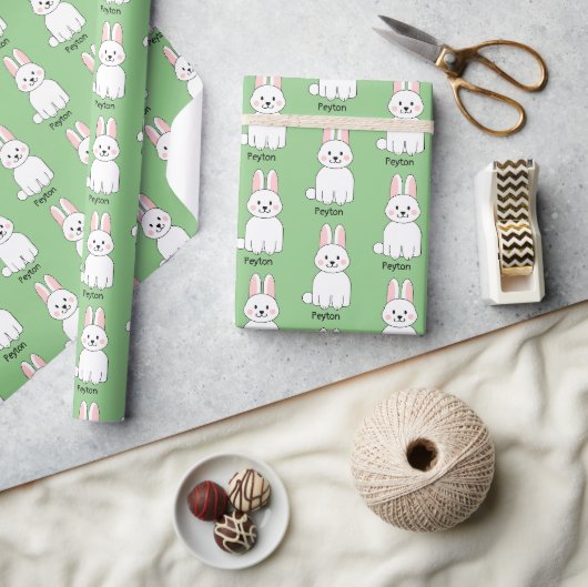 Cute Bunny Rabbit Voeg een naam-omslagpapier toe Cadeaupapier (Crafts)