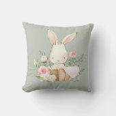 Cute Bunny Rabbit Waterverf Sage Green Nursery Kussen (Voorkant)