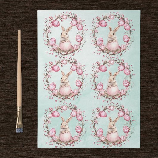 Cute Bunny Rabbit  with Pink Easter Eggs n Wreath Tissuepapier