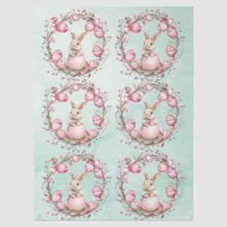 Cute Bunny Rabbit with Pink Easter Eggs n Wreath Tissuepapier