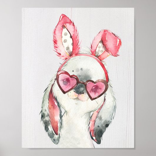 Cute Bunny Rabbit Woodland Nursery Art Print (Voorkant)
