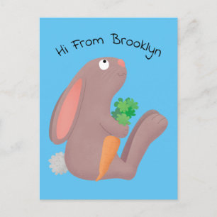 Cute bunny rabbit, zittend met wortelcartoon briefkaart