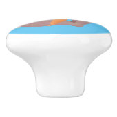 Cute bunny rabbit, zittend met wortelcartoon keramische knop (Zijkant)