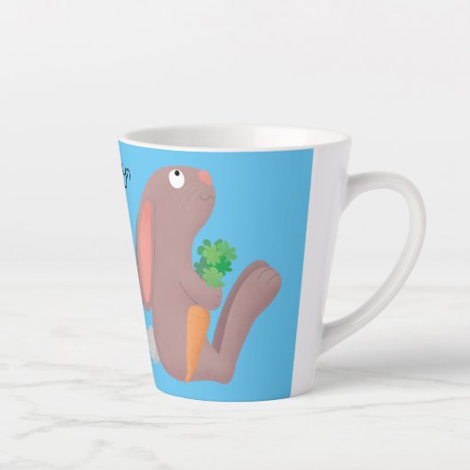 Cute bunny rabbit, zittend met wortelcartoon latte mok (Rechts)
