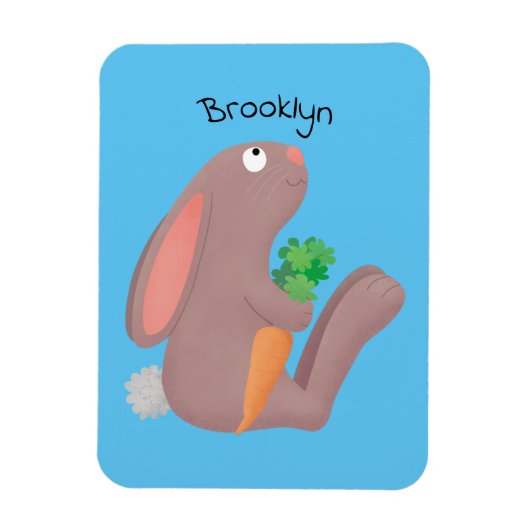 Cute bunny rabbit, zittend met wortelcartoon magneet (Verticaal)