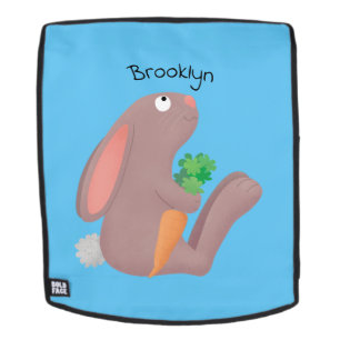 Cute bunny rabbit, zittend met wortelcartoon rugtassen