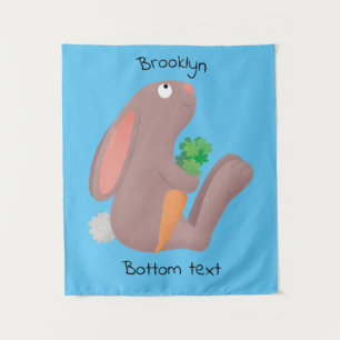 Cute bunny rabbit, zittend met wortelcartoon wandkleed