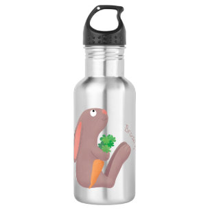Cute bunny rabbit, zittend met wortelcartoon waterfles