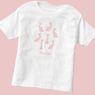 Cute Bunny Rabbits Pink Personalized Kinder Shirts