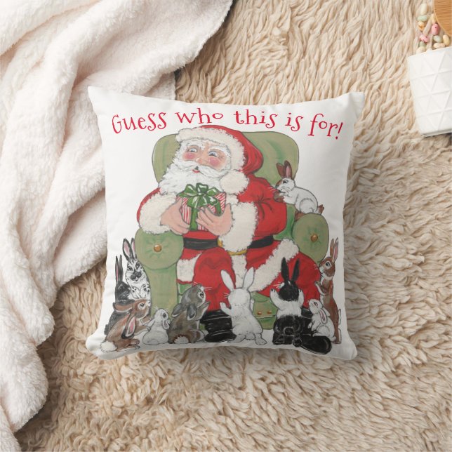 Cute Bunny Rabbits & Santa Kerstdecor Funny Kussen (Deken)