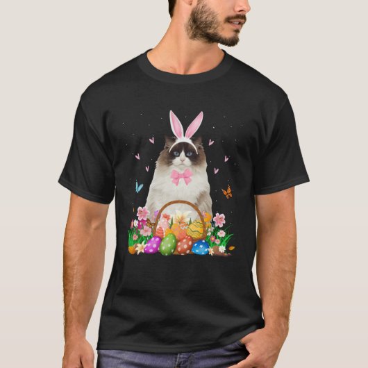 Cute Bunny Ragdoll Cat & Easter Egg Basket Easter  T-shirt (Voorkant)