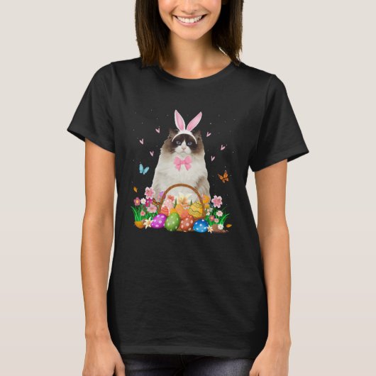 Cute Bunny Ragdoll Cat & Easter Egg Basket Easter T-shirt (Voorkant)