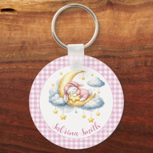 Cute Bunny Roze Jongen Meisje Maan Ster Baby Showe Sleutelhanger