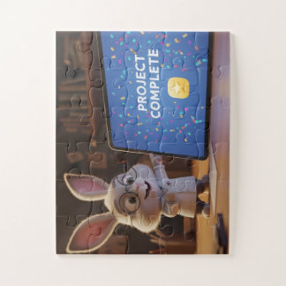 Cute Bunny Scientist Celebrating Project Complete  Legpuzzel