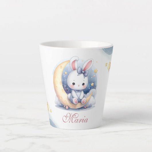 cute bunny sitting on the moon  latte mok (Voorkant)