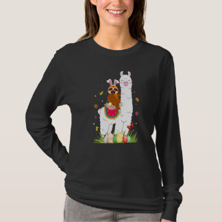 Cute Bunny Sloth Riding Llama Eggs Basket Happy Ea T-shirt