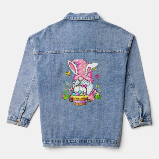 Cute Bunny Spring Gnome Happy Paasdag Denim Jacket (Achterkant)