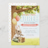 Cute Bunny Third Birthday Invitation Kaart (Voorkant / Achterkant)