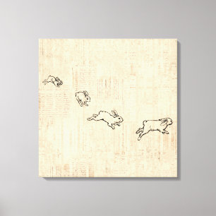 Cute Bunny Thorming Jumping Rabbits Art Canvas Afdruk