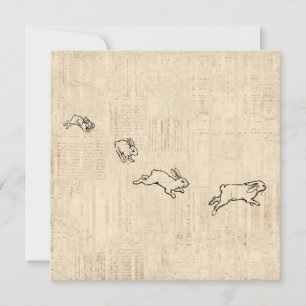 Cute  Bunny Thorming Jumping Rabbits Art Feestdagenkaart