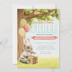 Cute Bunny Troisième Invitation Anniversaire
