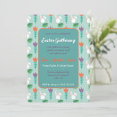 Cute Bunny & Tulip Easter Gathering Invitation  Kaart (Staand voorkant)