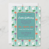 Cute Bunny & Tulip Easter Gathering Invitation  Kaart (Voorkant)