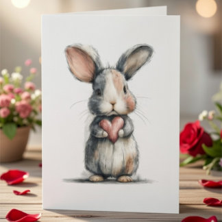 Cute Bunny Valentijnkaart met Hart – Zoete Liefde Feestdagen Kaart