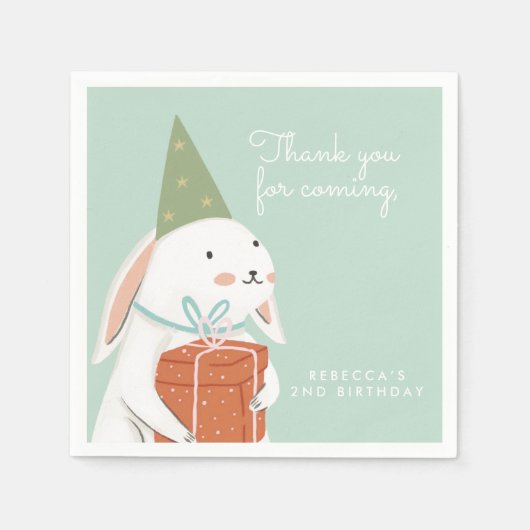 Cute Bunny White Rabbit Birthday Servet (Voorkant)