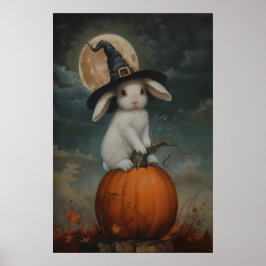 Cute Bunny Witch on Pumpkin Art Printable, Hallowe Poster
