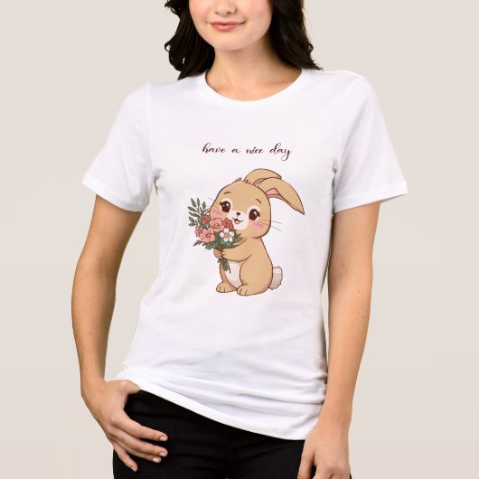 Cute Bunny with Flower T-Shirt – Adorable Rabbit D (Voorkant)