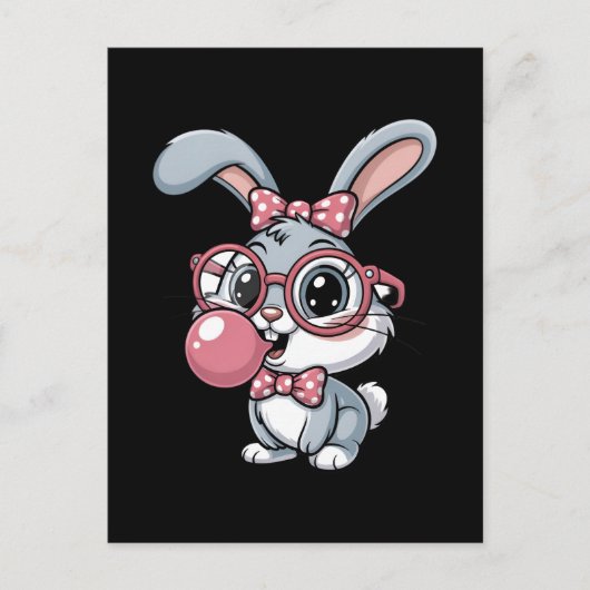 Cute Bunny with Glasses Blowing Bubble Gum Briefkaart (Voorkant)