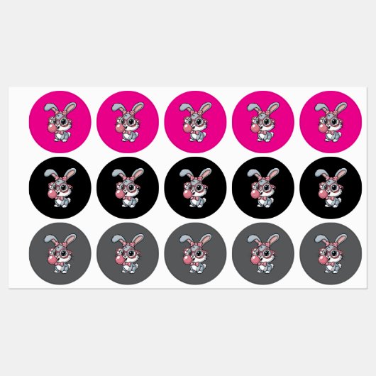 Cute Bunny with Glasses Blowing Bubble Gum Labels (Vel)