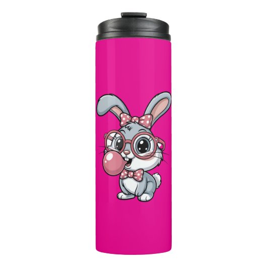 Cute Bunny with Glasses Blowing Bubble Gum Thermosbeker (Voorkant)