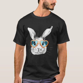 Cute Bunny With Heart Glasses Easter Day Easter Ra T-shirt